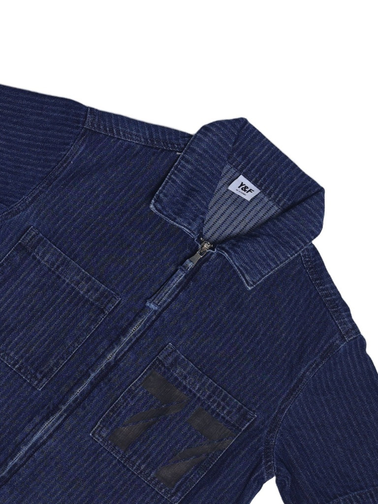 Boys Dark Blue Zip-up Denim Shirt