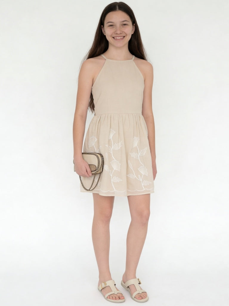 Buy Y&F Teen Girls Beige Floral Cotton Fit-and-Flare Dress from Westside