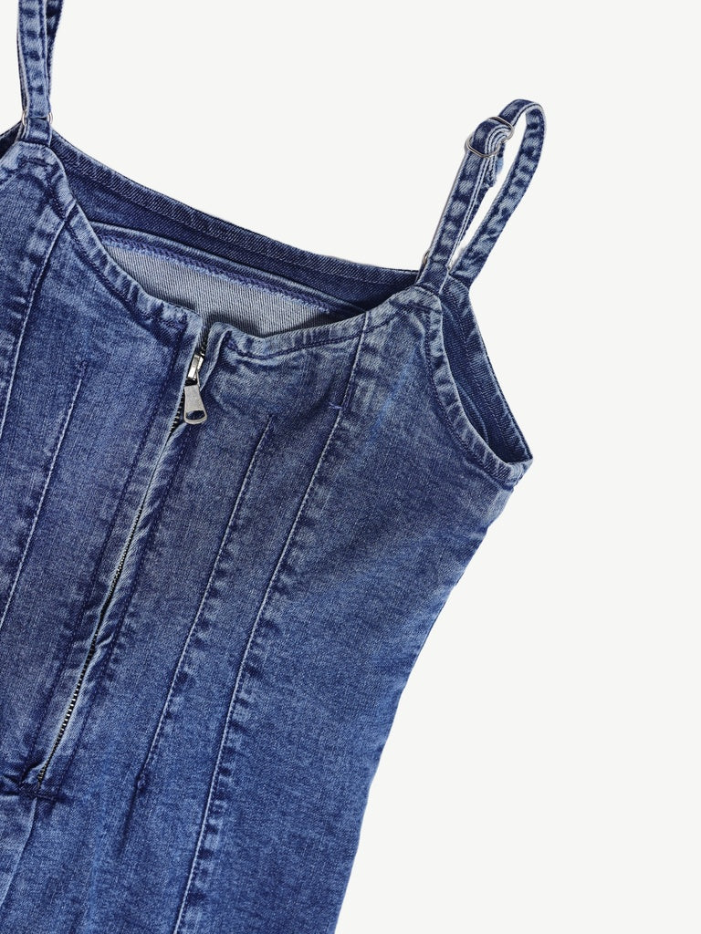 Girls Blue Mid Wash Denim Slip Dress