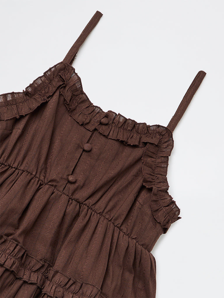 Y&F Kids Girls Dark Brown Tiered Cotton Dress