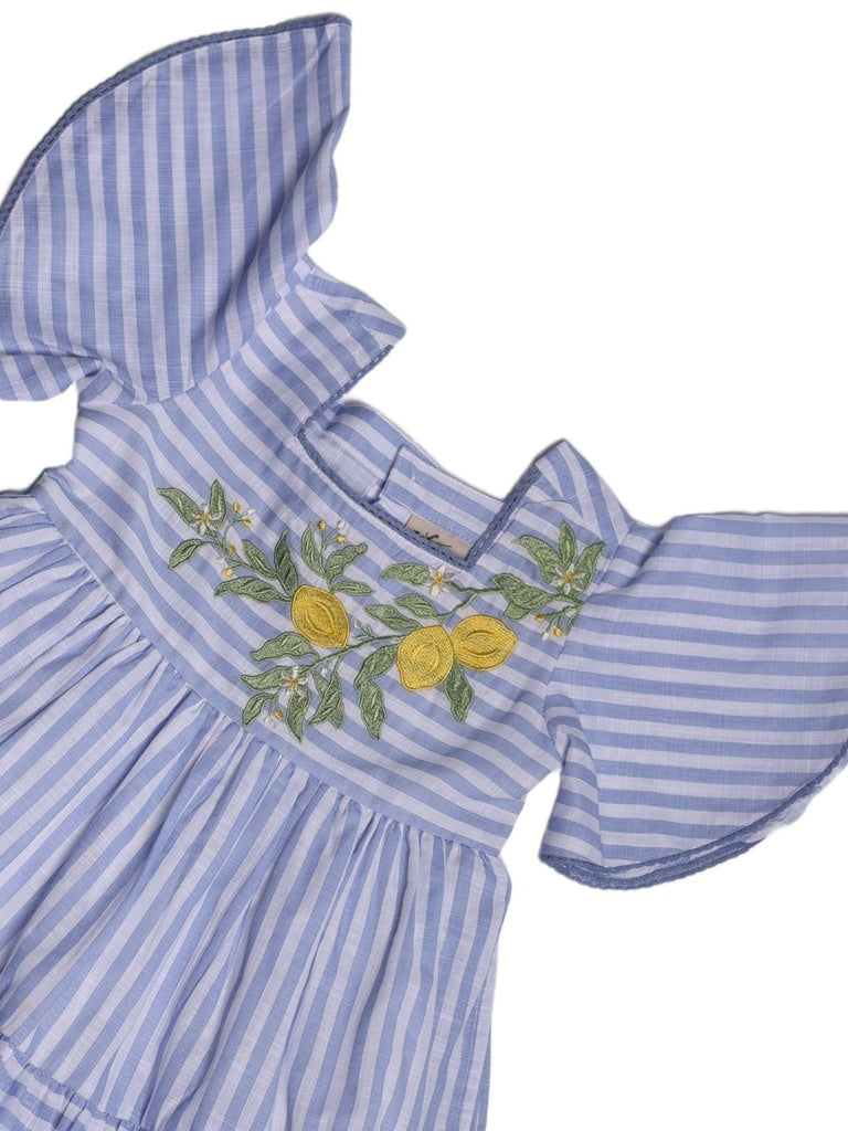 Utsa Kids Girls Blue Embroidered Tiered Cotton Dress - (2-8 yrs)