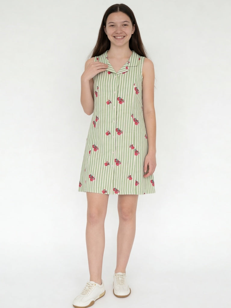 Buy Utsa Kids Girls Green Striped Cotton A-Line Dress - (8-14 yrs) from Westside Buy Utsa Kids Girls Green Striped Cotton A-Line Dress - (8-14 yrs) from Westside