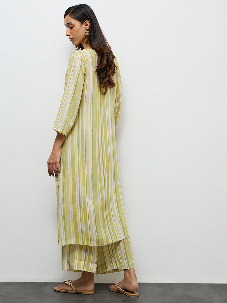 Utsa Lime Striped A-Line Kurta