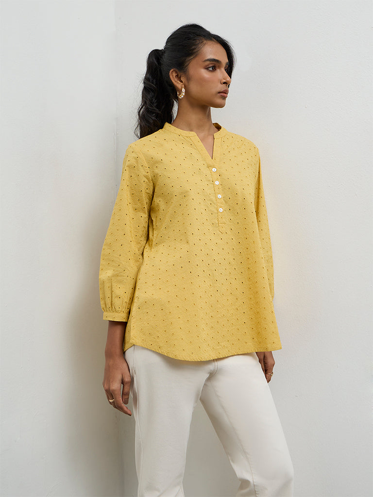 Buy Utsa Yellow Floral Schiffli Detailed Tunic from Westside