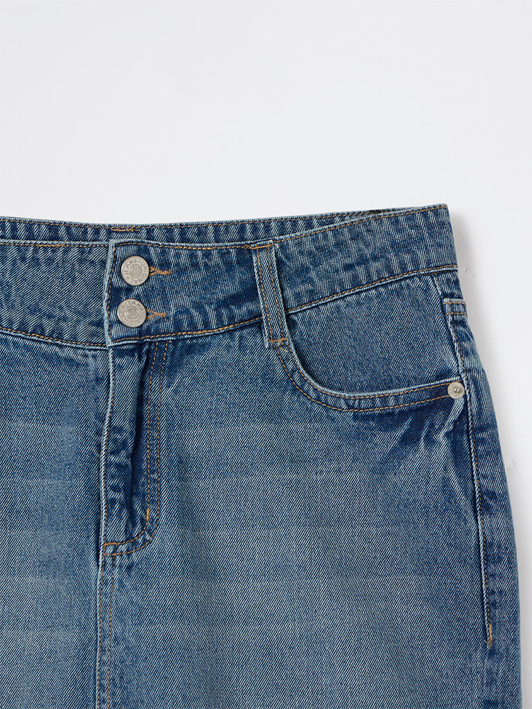 Nuon Blue Mid-Wash High-Rise Denim Skirt