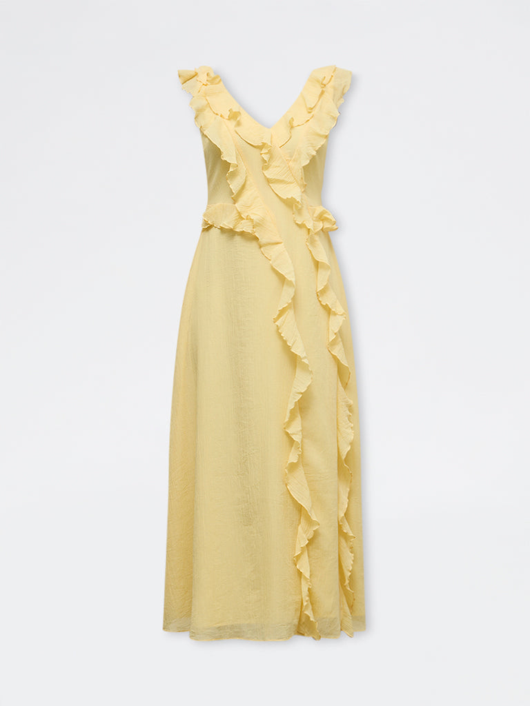 LOV Yellow Ruffle Detailed A-Line Dress