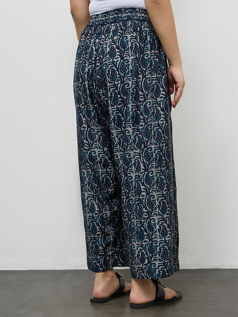 Diza Indigo Paisley Printed Palazzos