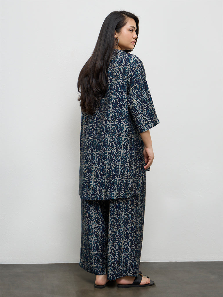 Diza Indigo Paisley Printed High-Low Tunic