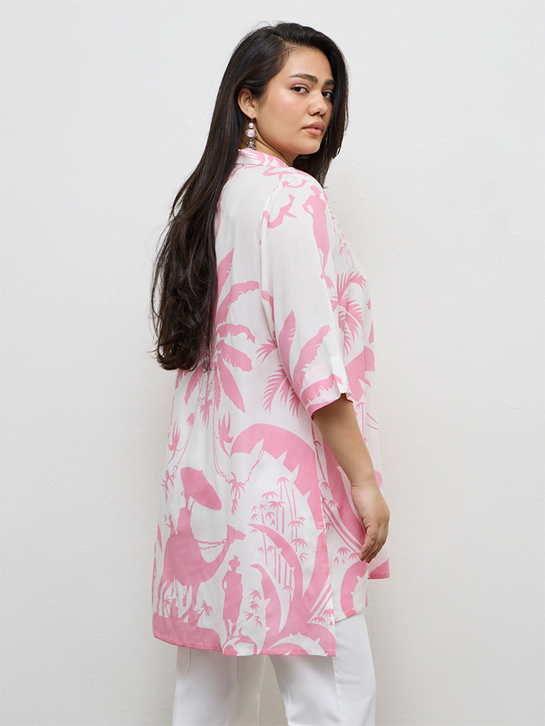 Diza Pink Tropical Printed High-Low Tunic