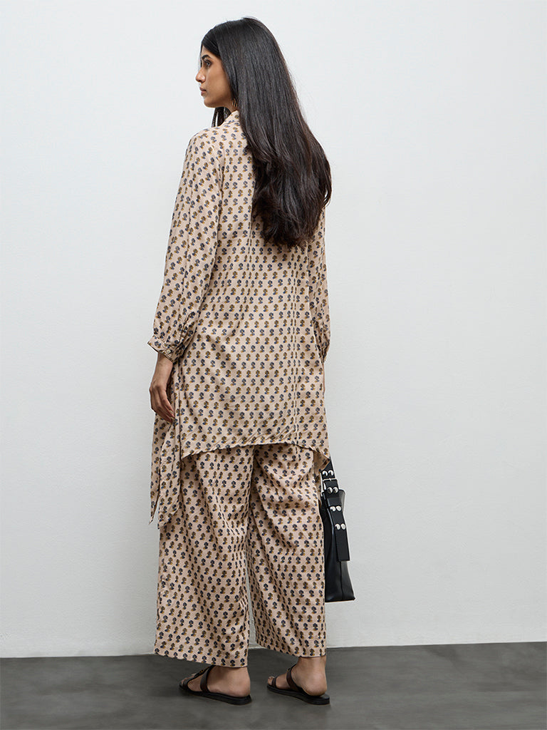 Utsa Light Beige Floral Printed Kurta