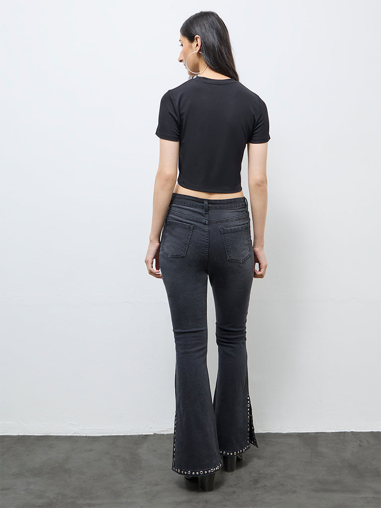 Nuon Black Solid T-Shirt