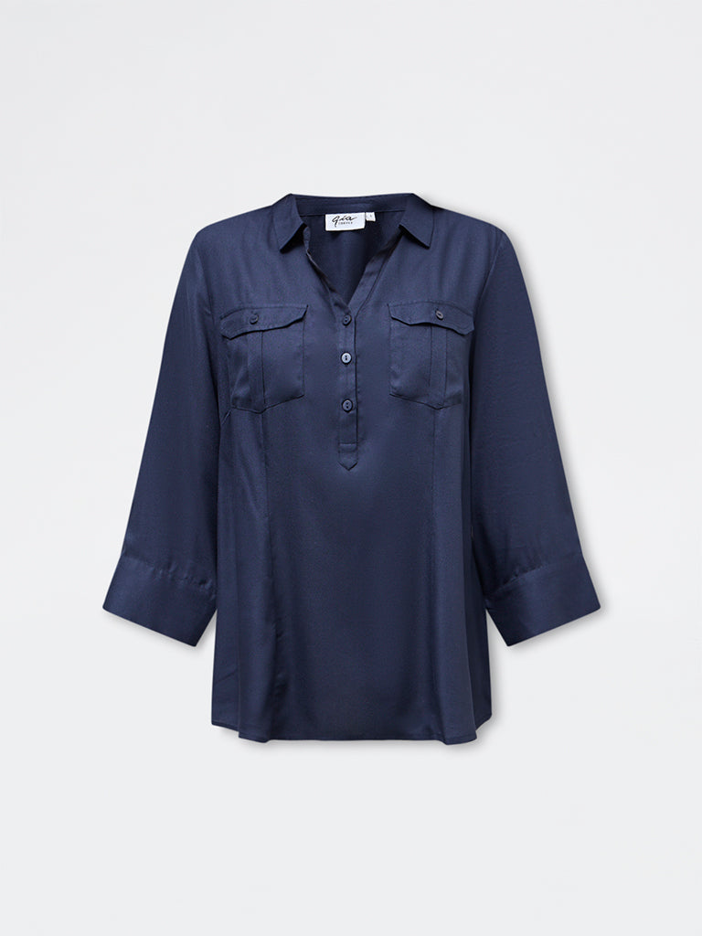 Gia Navy Solid Blouse