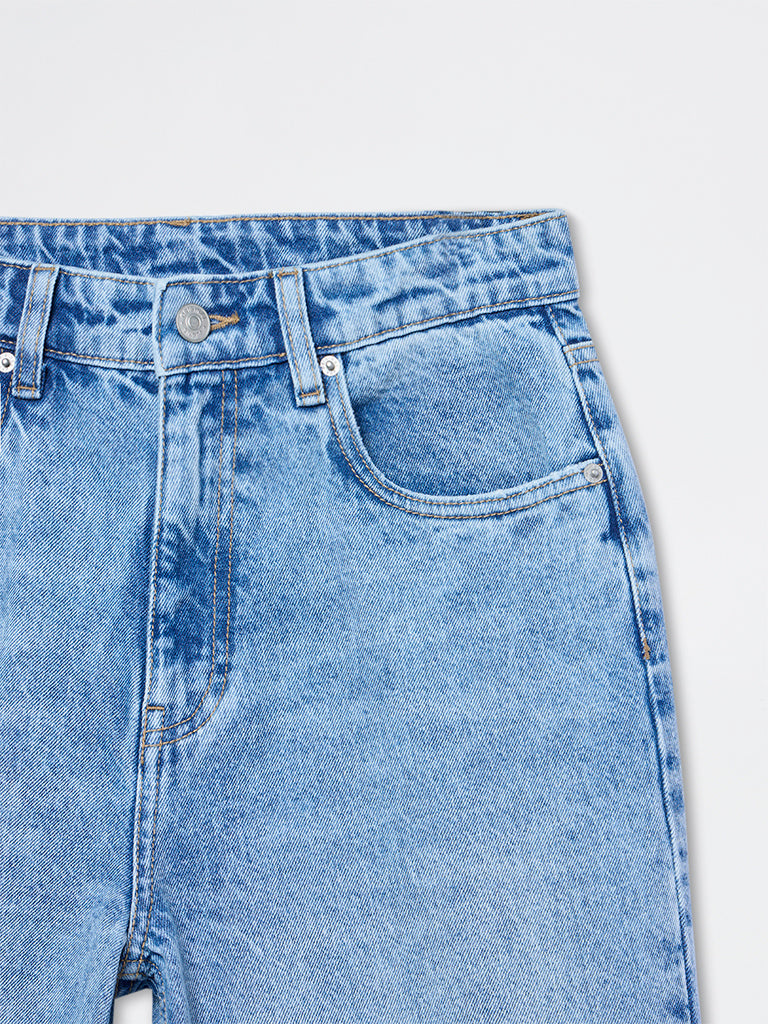 Nuon Light Blue Washed Relaxed-Fit High-Rise Jeans