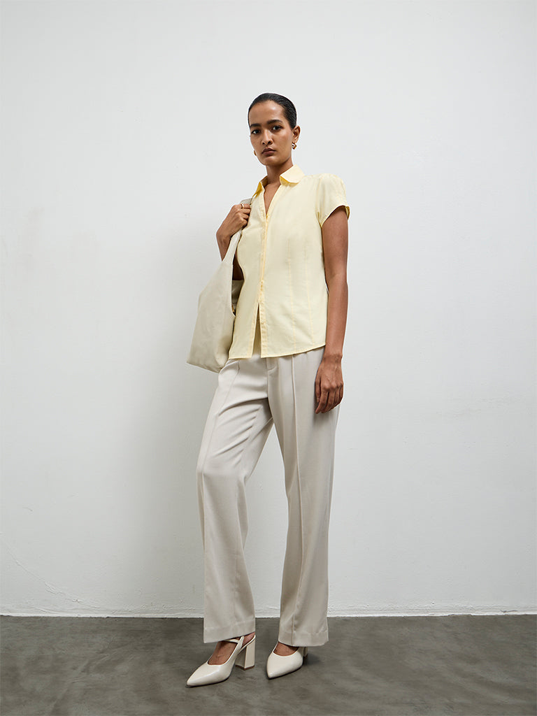Buy Wardrobe Light Yellow Solid Shirt from Westside