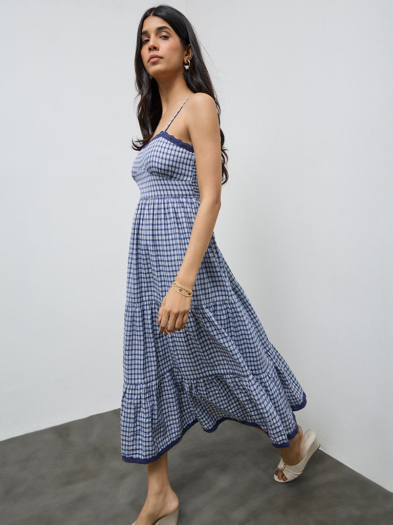 white christmas dresses Buy LOV Navy Checkered Cotton-Blend Tiered Dress from Westside
