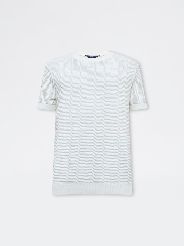 Ascot White Textured Relaxed-Fit Cotton T-Shirt
