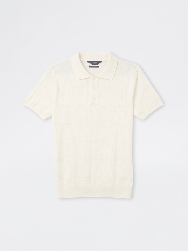 Ascot Off-White Relaxed-Fit Cotton Polo T-Shirt