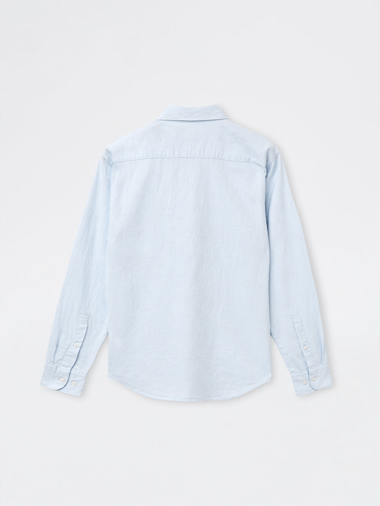 WES Casuals Light Blue Relaxed-Fit Cotton-Blend Shirt