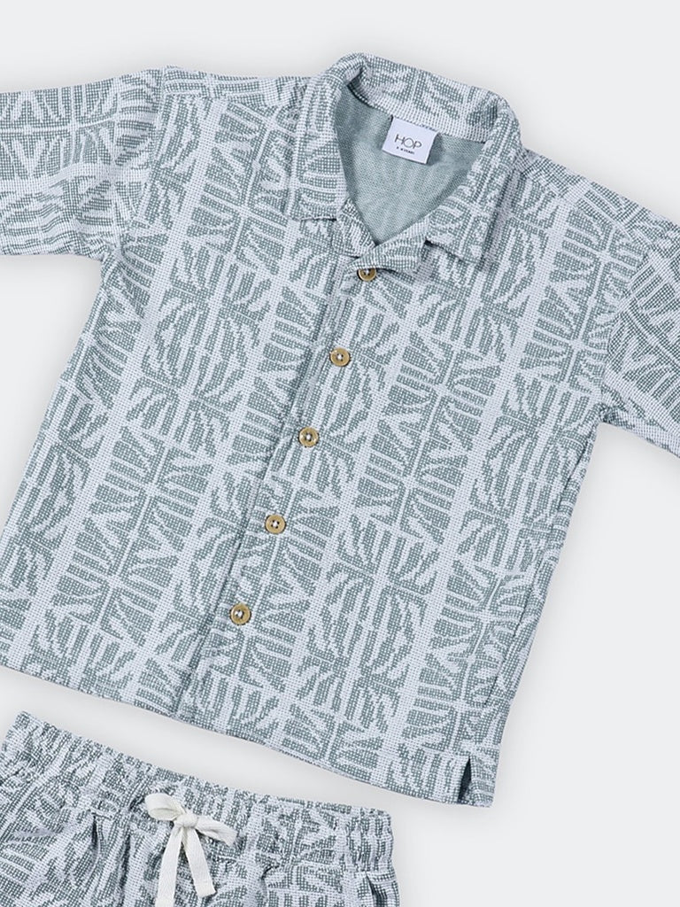 HOP Kids Boys Sage Jacquard Textured Shirt and Shorts Set