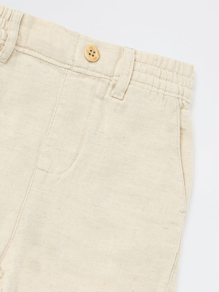 HOP Kids Boys Beige Mid-Rise Cotton-Blend Shorts