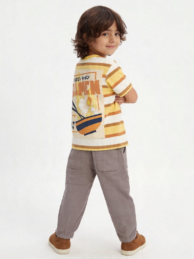 HOP Kids Boys Light Taupe Relaxed Fit Cotton Trousers