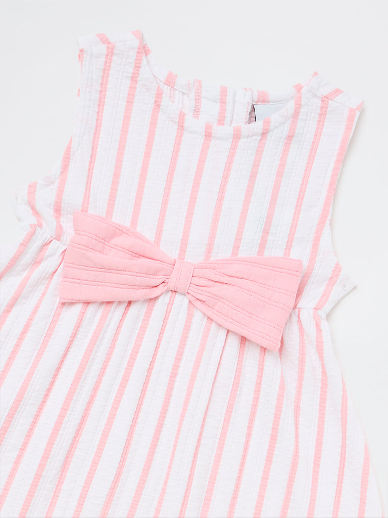 HOP Kids Girls Pink Striped Cotton-Blend A-Line Dress