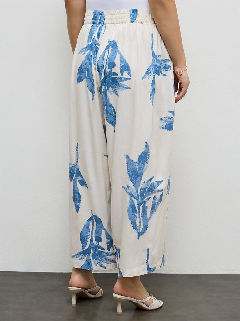 Diza White Foliage Pattern Palazzos