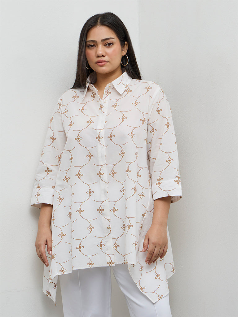 Buy Diza White Floral Embroidered Cotton Tunic from Westside