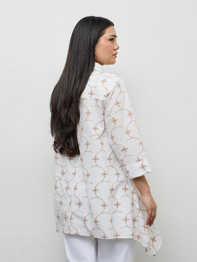 Diza White Floral Embroidered Cotton Tunic