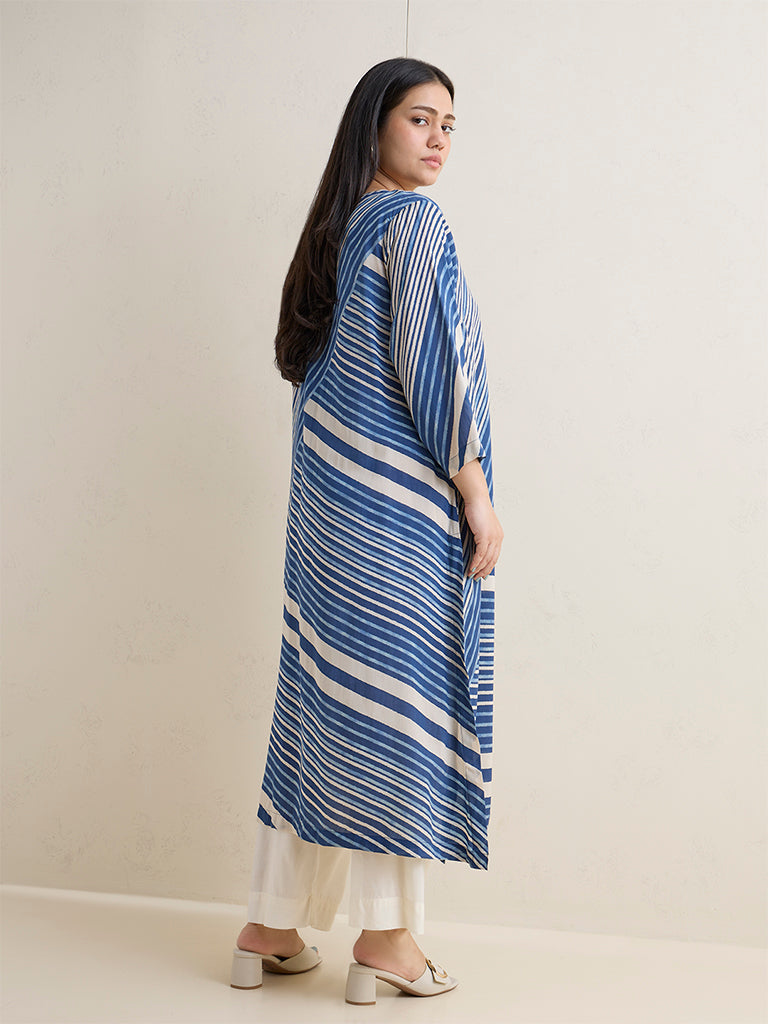 Diza Indigo Striped A-Line Kurta