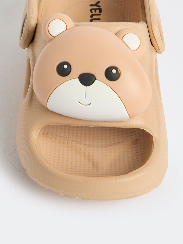 Yellow Kids Beige Bear Themed Clogs
