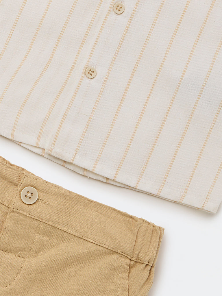 HOP Baby Boys White Cotton-Blend Shirt and Shorts Set