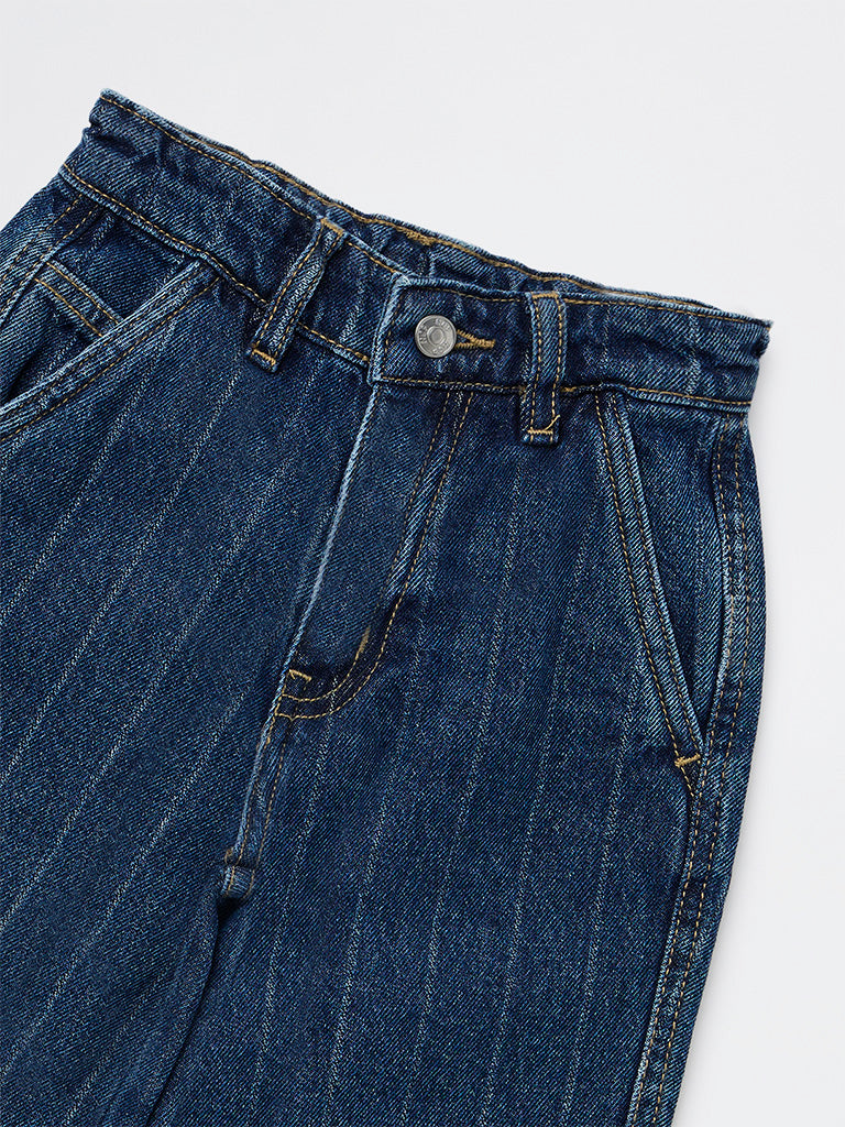 HOP Kids Boys Dark Blue Striped Relaxed-Fit Mid-Rise Jeans