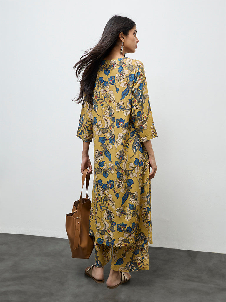 Utsa Yellow Floral Printed A-Line Kurta