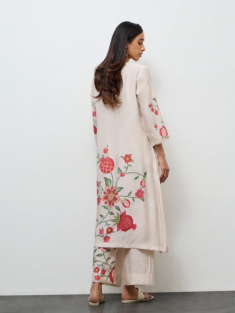 Utsa Light Beige Anar Printed A-Line Kurta