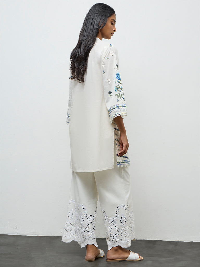 Utsa Off-White Floral Printed Cotton Kurti