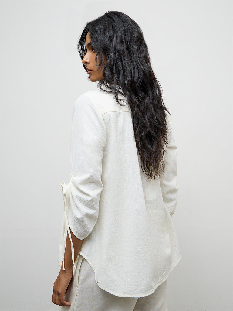 Utsa Off-White Floral Embroidered Cotton-Blend Tunic