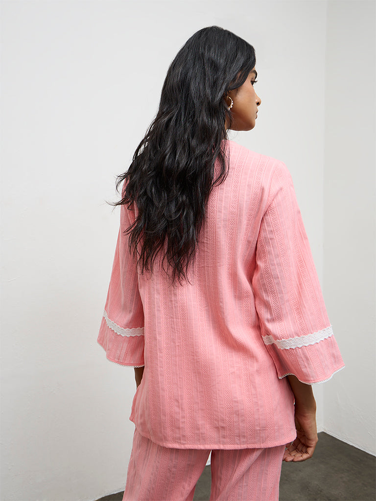 Utsa Pink Floral Embroidered Cotton Tunic