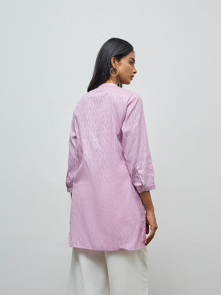 Utsa Lilac Floral Embroidered Cotton-Blend Kurti