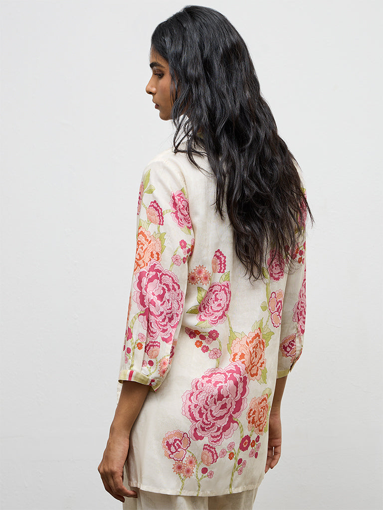 Utsa Off-White Floral Printed Kurti