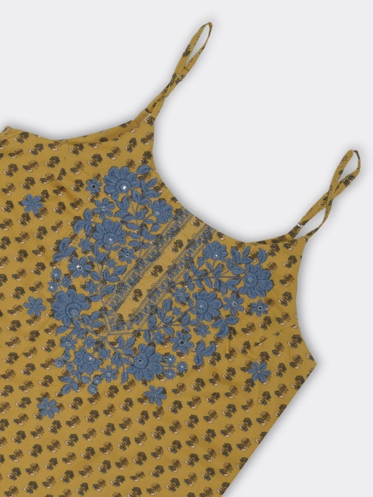 Utsa Mustard Floral Printed A-Line Kurta