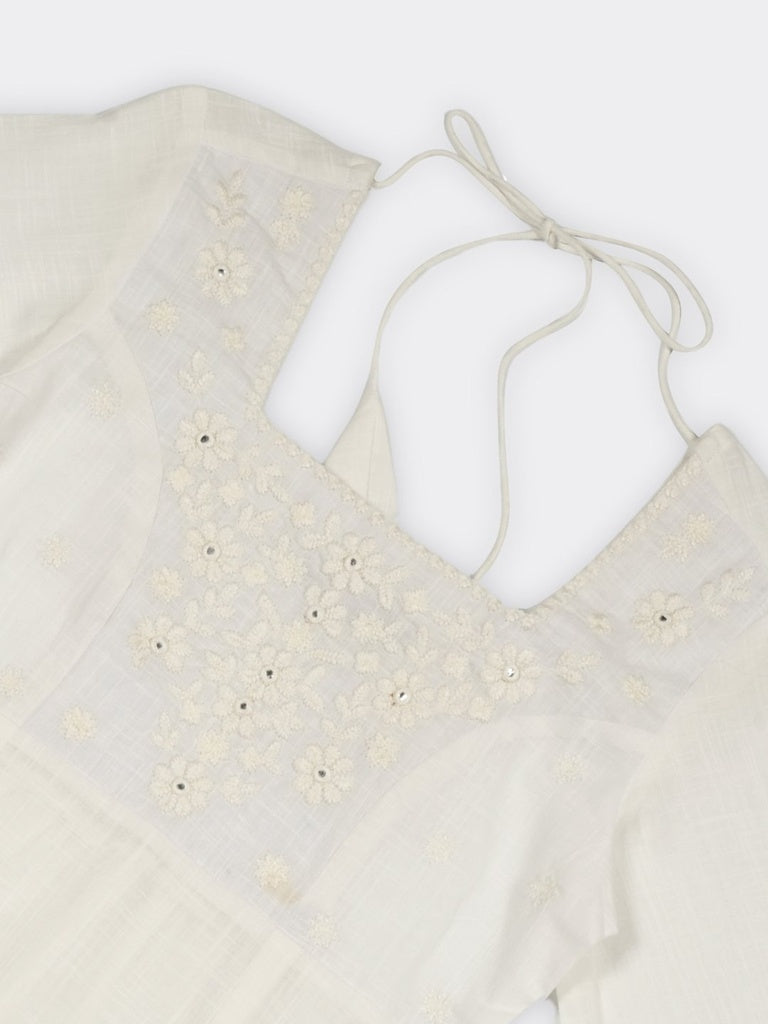 Utsa White Floral Embroidered Cotton Kurti