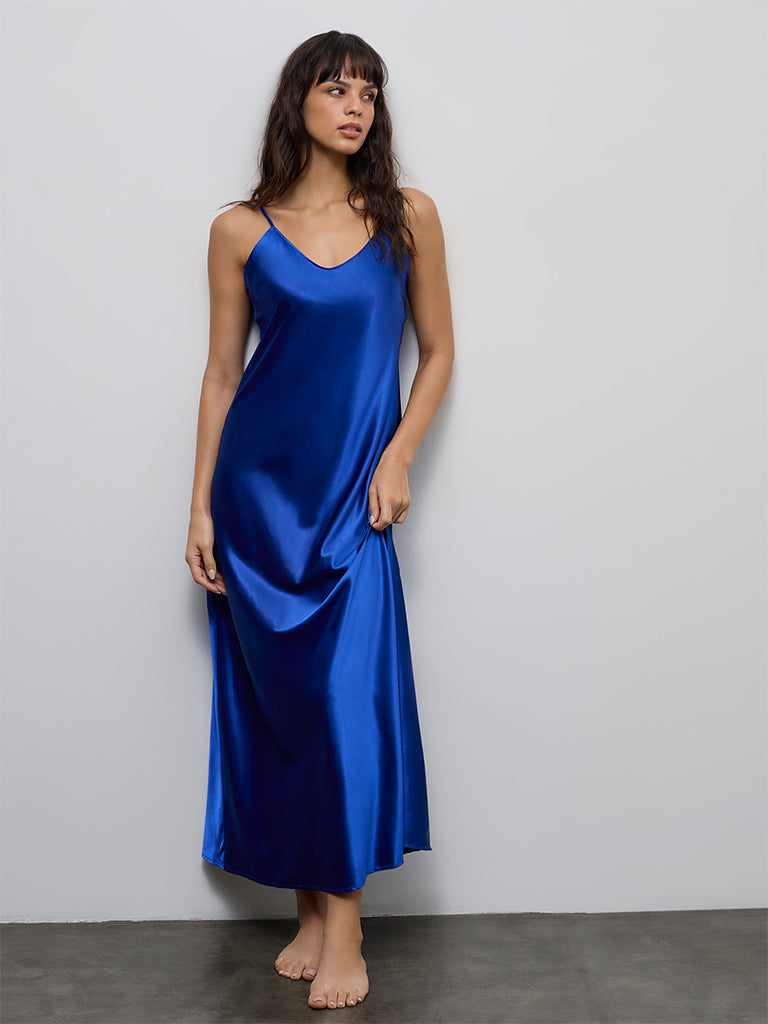 blue solid dress Buy Wunderlove Blue Solid Slip Dress from Westside