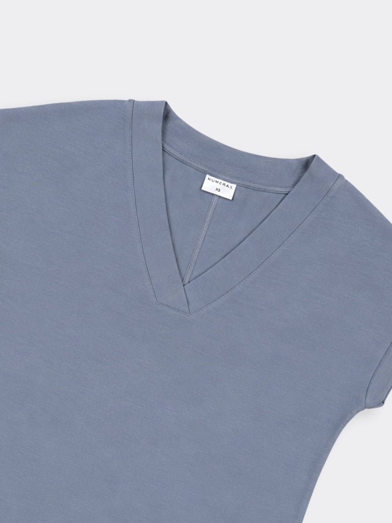 Wunderlove Dusty Blue Solid V-Neck Top