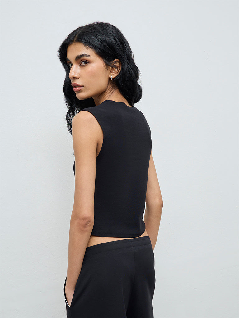Superstar Black Solid Cotton-Blend Tank Top