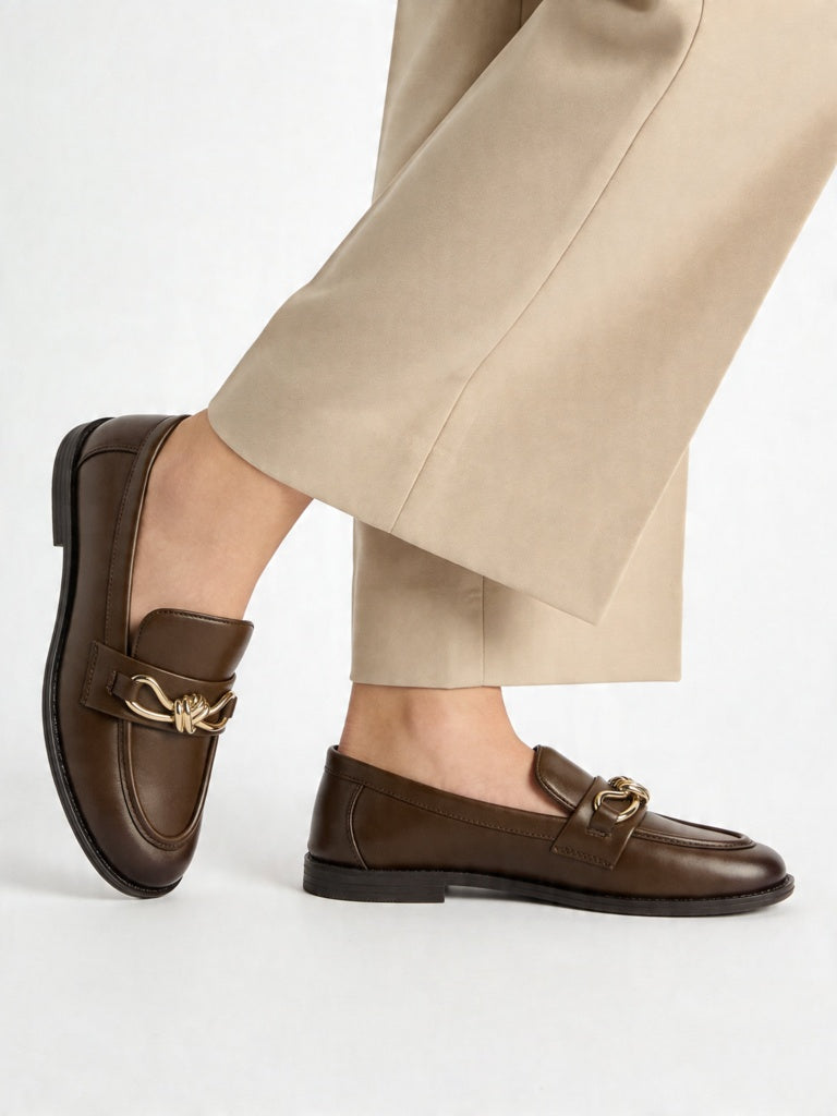 LUNA BLU Brown Metal-Detail Loafers