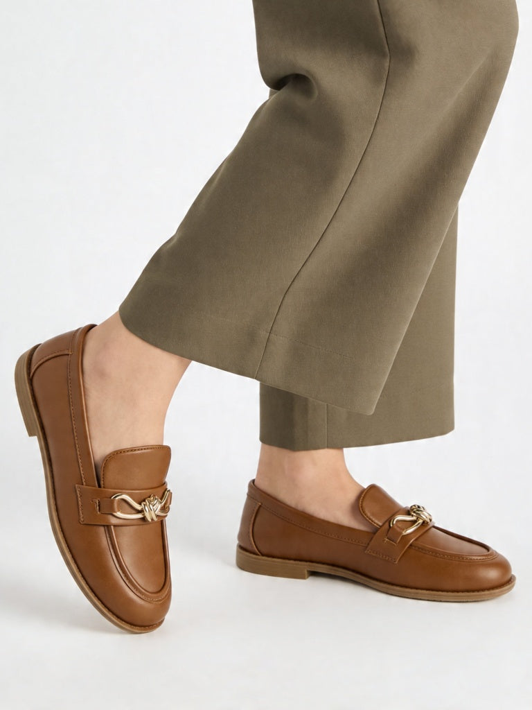 LUNA BLU Tan Metal-Detail Loafers