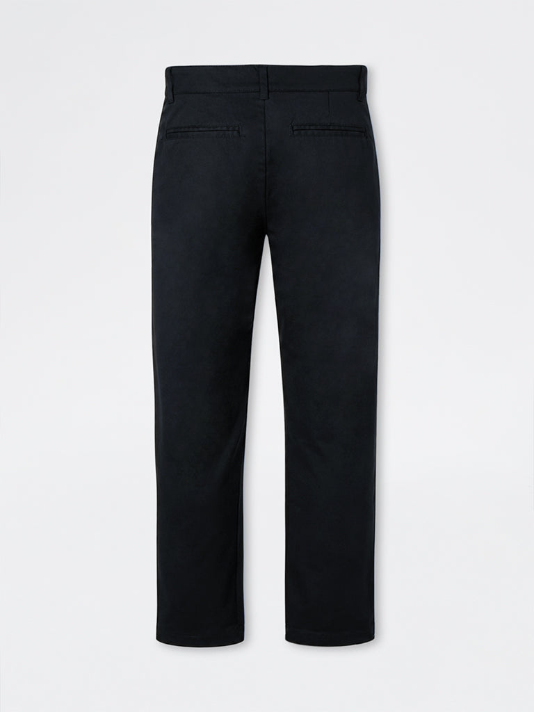 WES Casuals Black Straight-Fit Mid-Rise Chinos