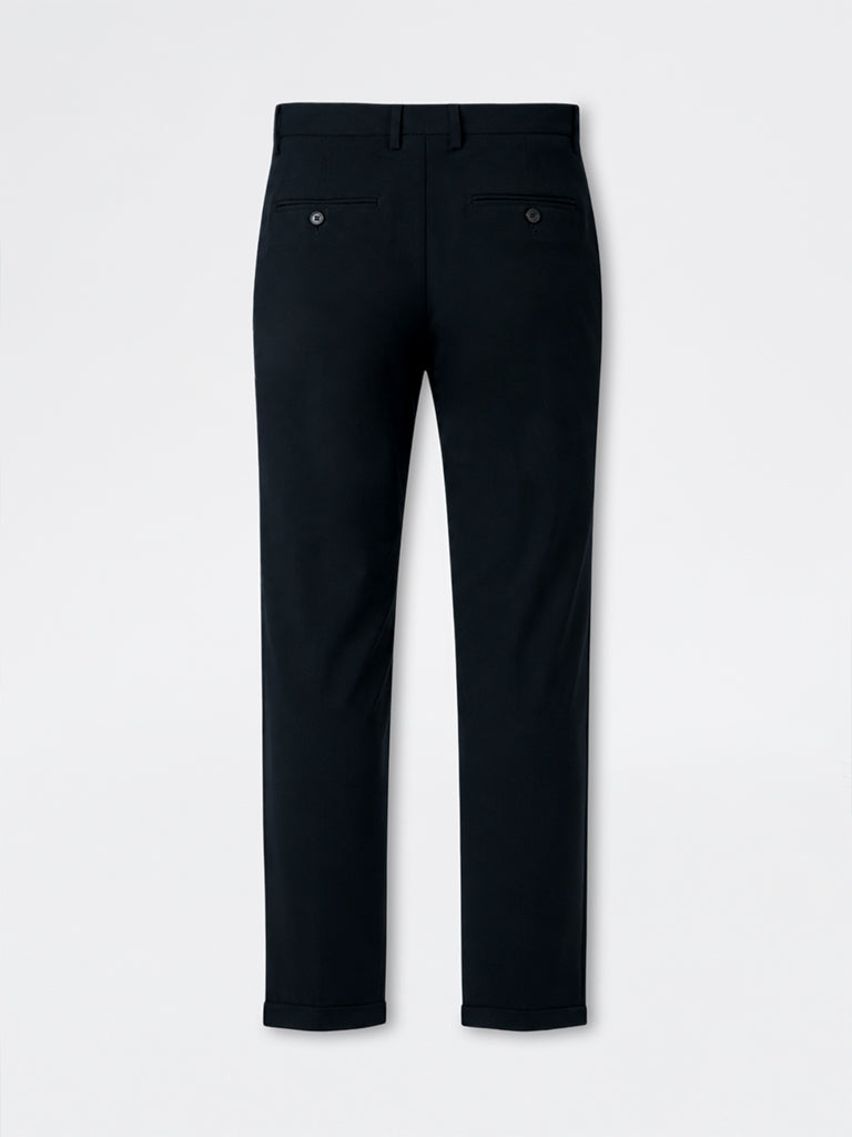 WES Formals Navy Slim-Fit Mid-Rise Trousers