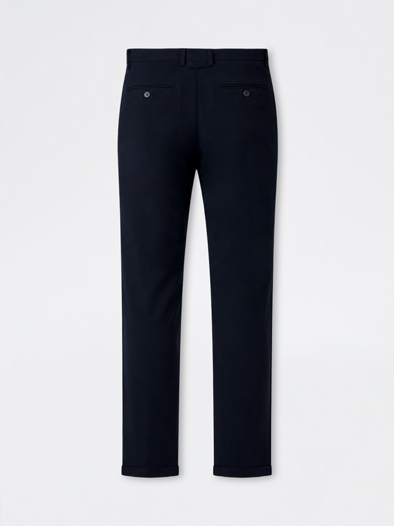 WES Formals Navy Ultra Slim-Fit Mid-Rise Trousers